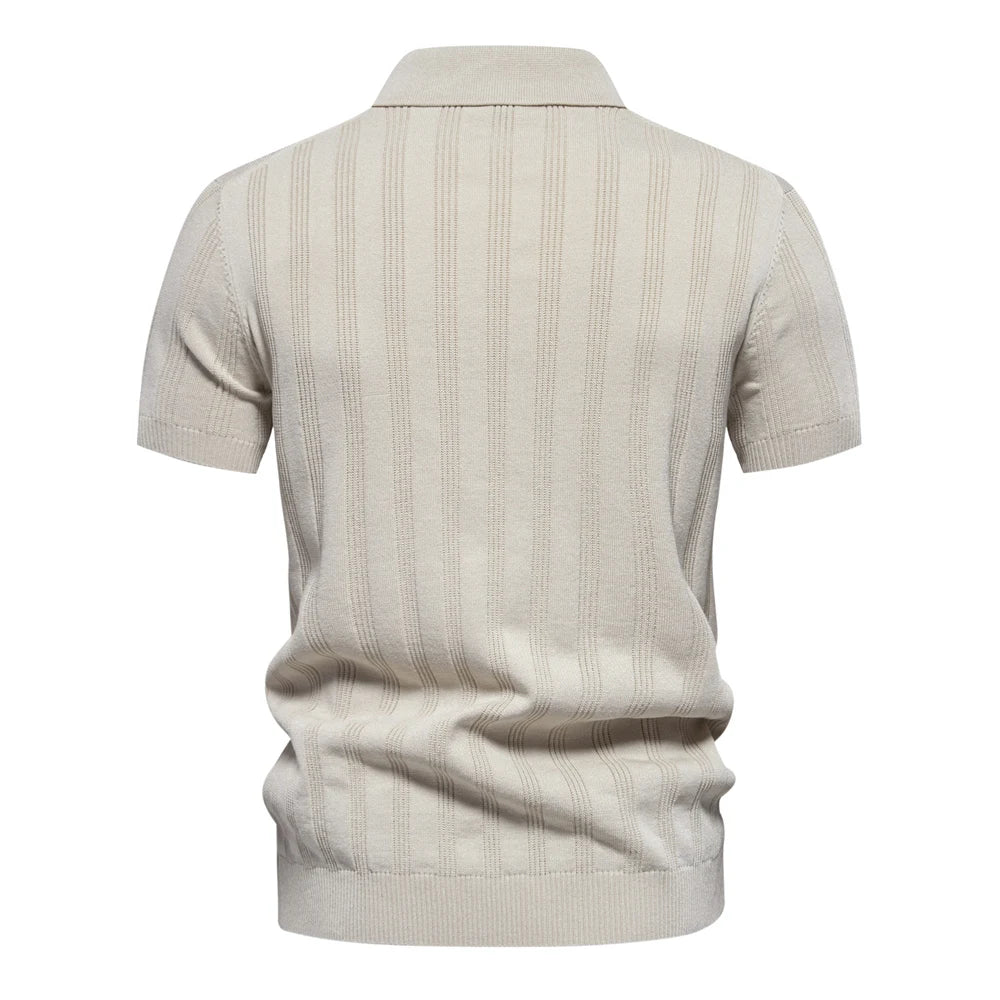Men's Textured Short Sleeve Polo Shirt with Vertical Rib Design