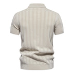 Men's Textured Short Sleeve Polo Shirt with Vertical Rib Design