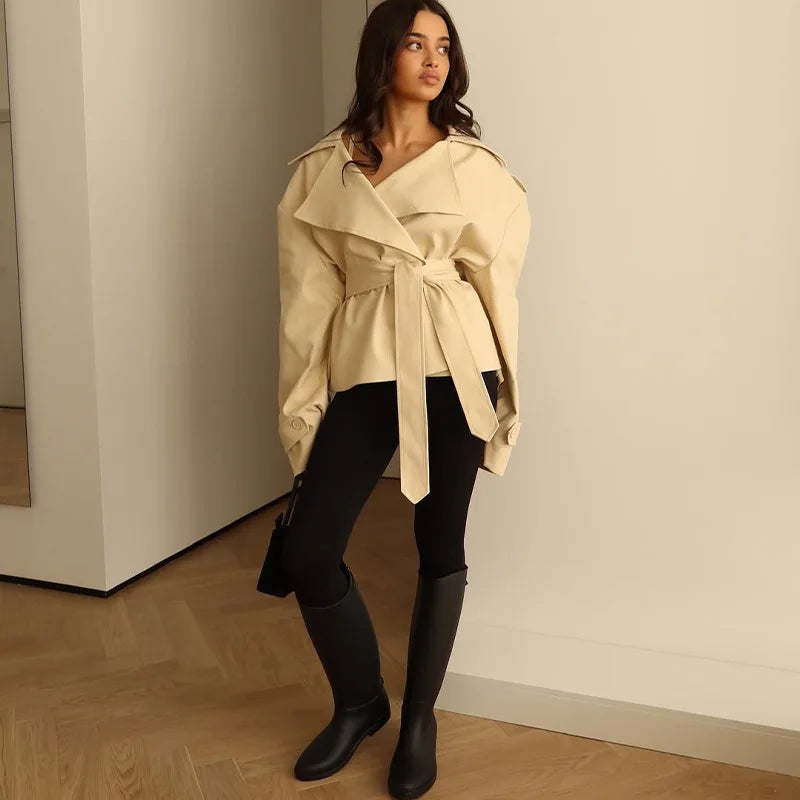 Women's Wrap Front Blazer Jacket with Belted Waist – Long Sleeve Peplum Top