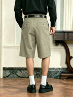 Men's Relaxed Fit Pleated Knee Length Shorts With Welt Pockets