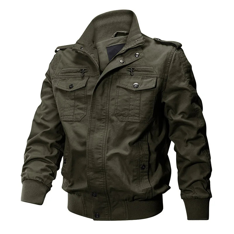 Men's Military Style Field Jacket – Long Sleeve Utility Coat with Multiple Pockets