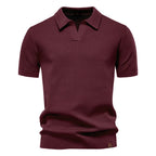 Men's Short Sleeve Collared Polo Shirt with Textured Pattern