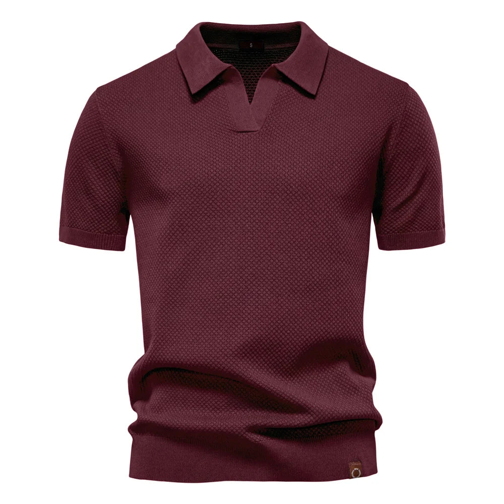 Men's Short Sleeve Collared Polo Shirt with Textured Pattern