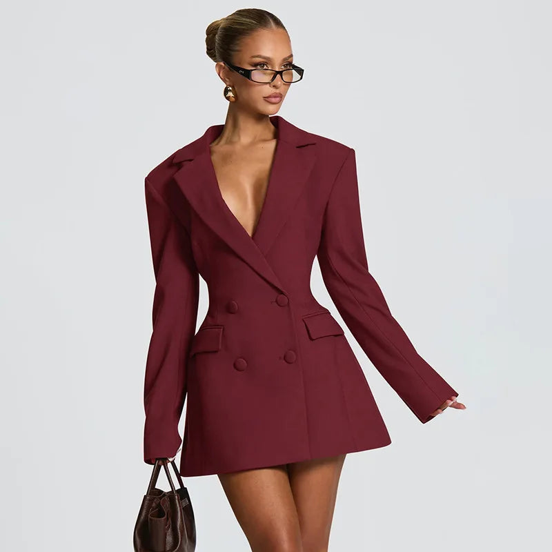 Women's Blazer Mini Dress With Choker Collar
