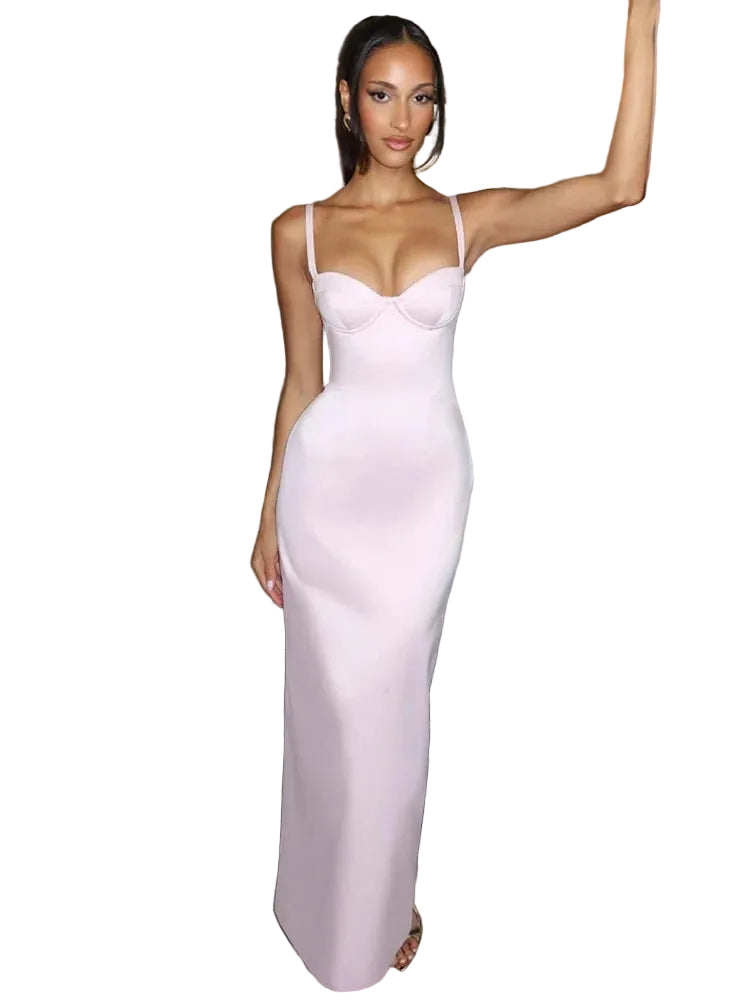 Fitted Satin Maxi Dress With Side Slit
