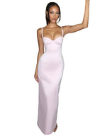 Fitted Satin Maxi Dress With Side Slit