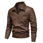 Men's Leather Look Jacket – Full Zip Front, Long Sleeves and Pointed Collar