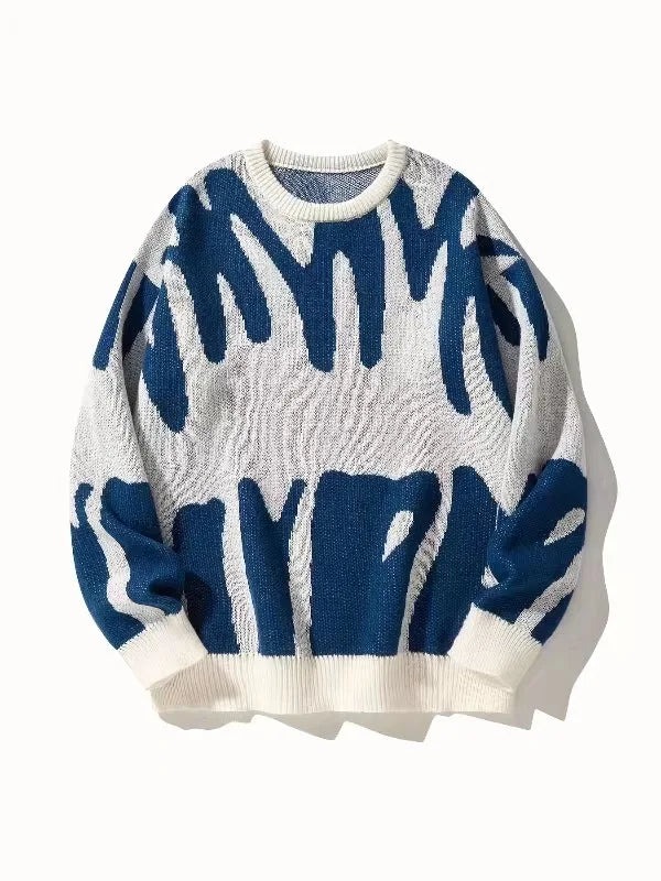 Men's Abstract Pattern Knit Jumper with Crew Neck