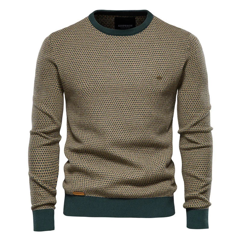 Men's Knitted Crew Neck Jumper – Textured Long Sleeve Sweater with Ribbed Cuffs