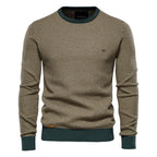 Men's Knitted Crew Neck Jumper – Textured Long Sleeve Sweater with Ribbed Cuffs