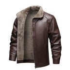 Men's Shearling-Lined Jacket – Long Sleeve Zip Front Outerwear with Turn-Down Collar
