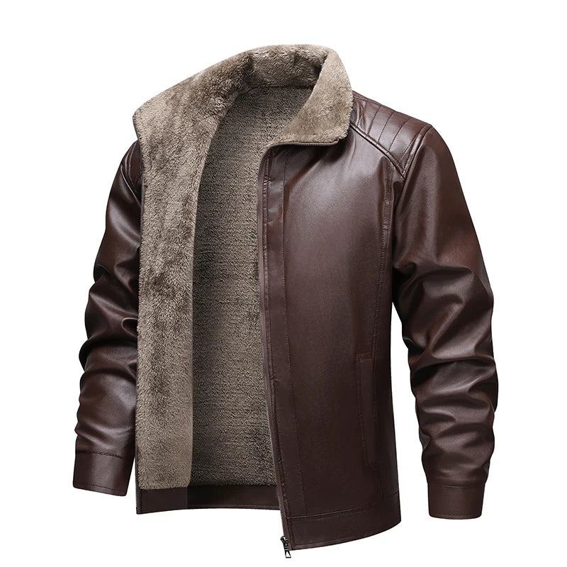 Men's Shearling-Lined Jacket – Long Sleeve Zip Front Outerwear with Turn-Down Collar