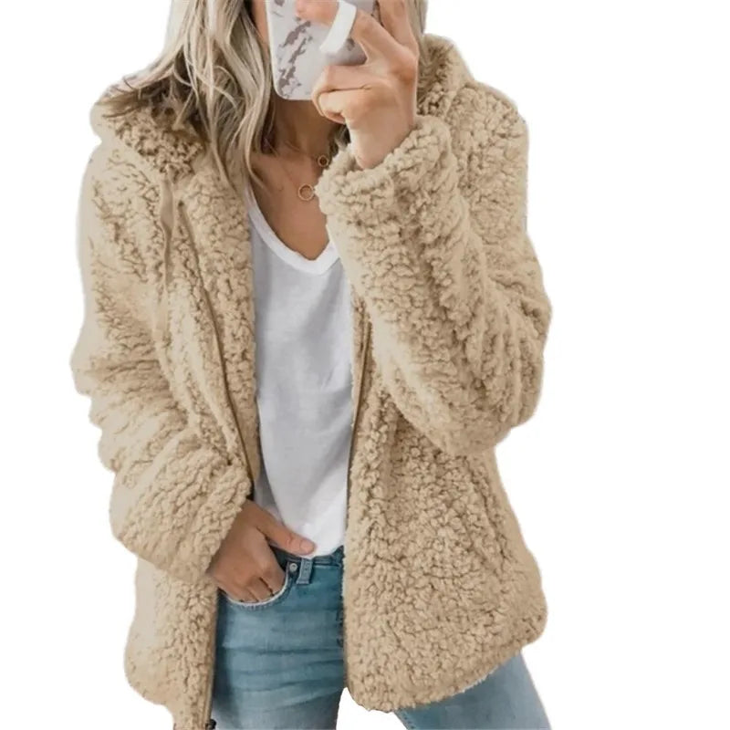 Women's Teddy Fleece Jacket – Fluffy Long Sleeve Open Front Winter Coat