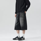 Men's Relaxed Wide Leg Denim Jorts with Button Closure