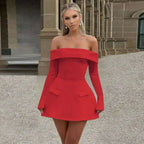 Long Sleeve Off Shoulder Skater Mini Dress