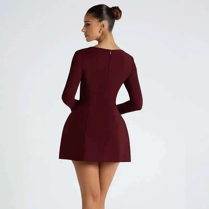 Square Neck A Line Mini Dress With Sleeves