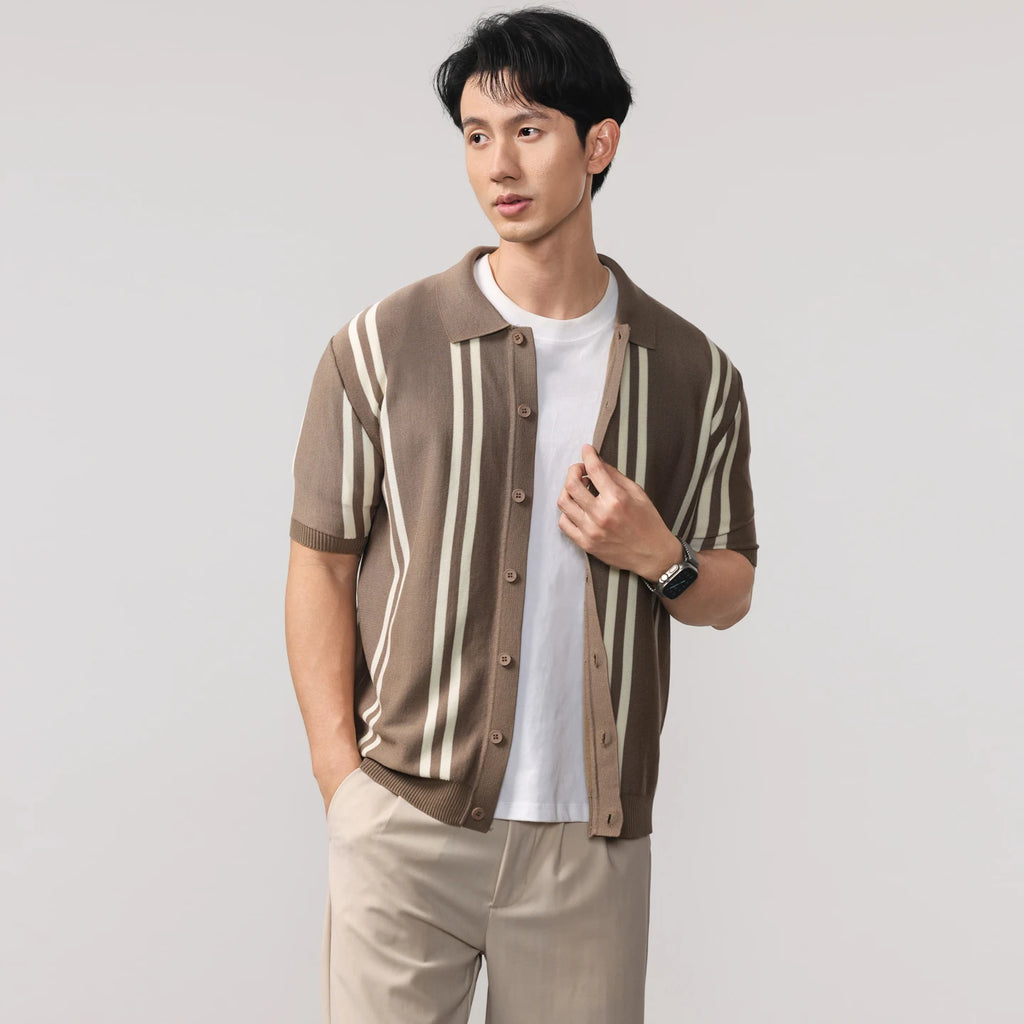 Contrast Stripe Button Up Knit Top