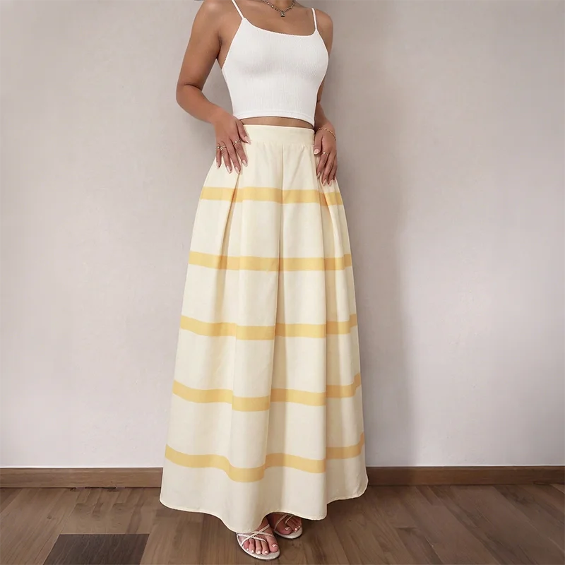 Women's Stripe Pattern High Rise Maxi Skirt