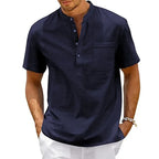 Band Collar Button Front Short Sleeve Shirt
