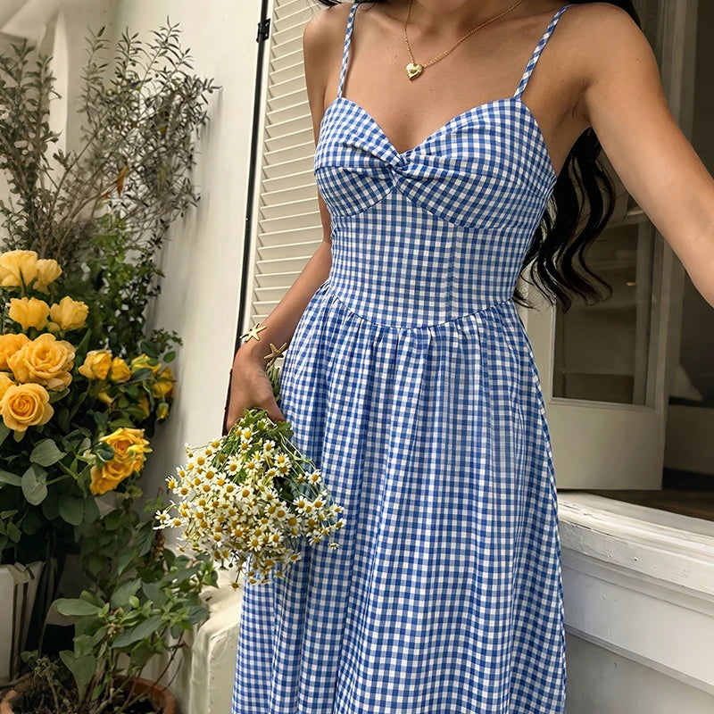 Women's Sleeveless Checkered Long Dress
