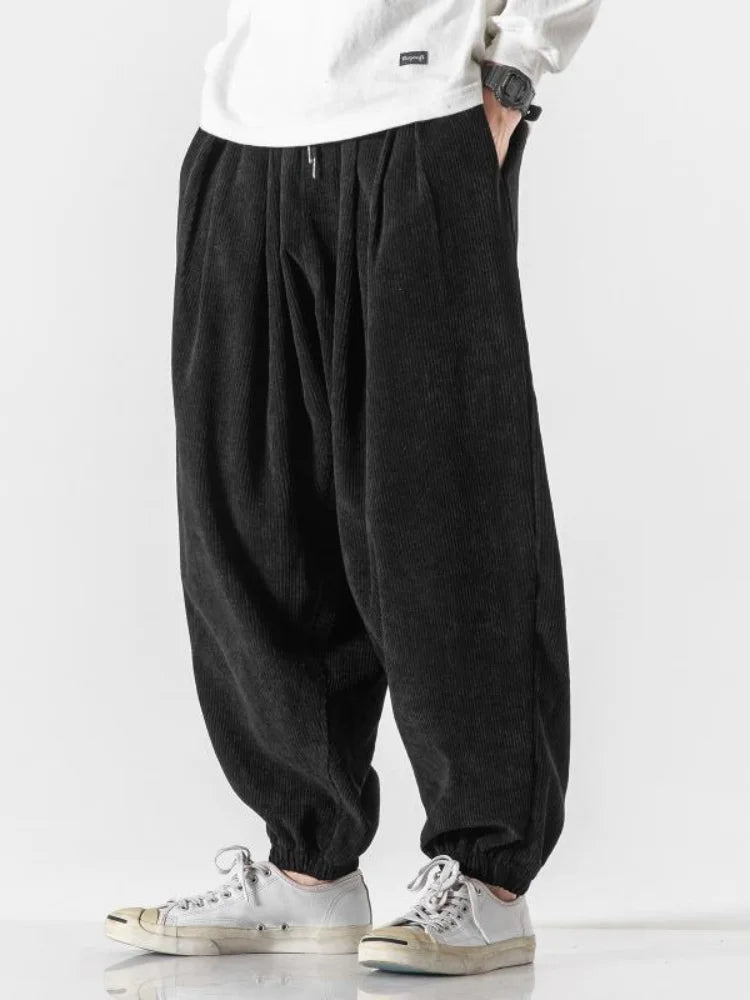 Men's Harem corduroy Jogger Pants With Elastic Waist