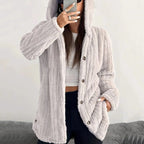 Women's Knitted Hooded Cardigan – Long Sleeve Button Front Jumper with Pockets