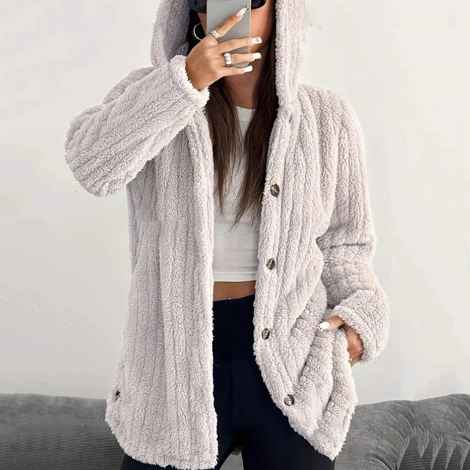 Women's Knitted Hooded Cardigan – Long Sleeve Button Front Jumper with Pockets Main image