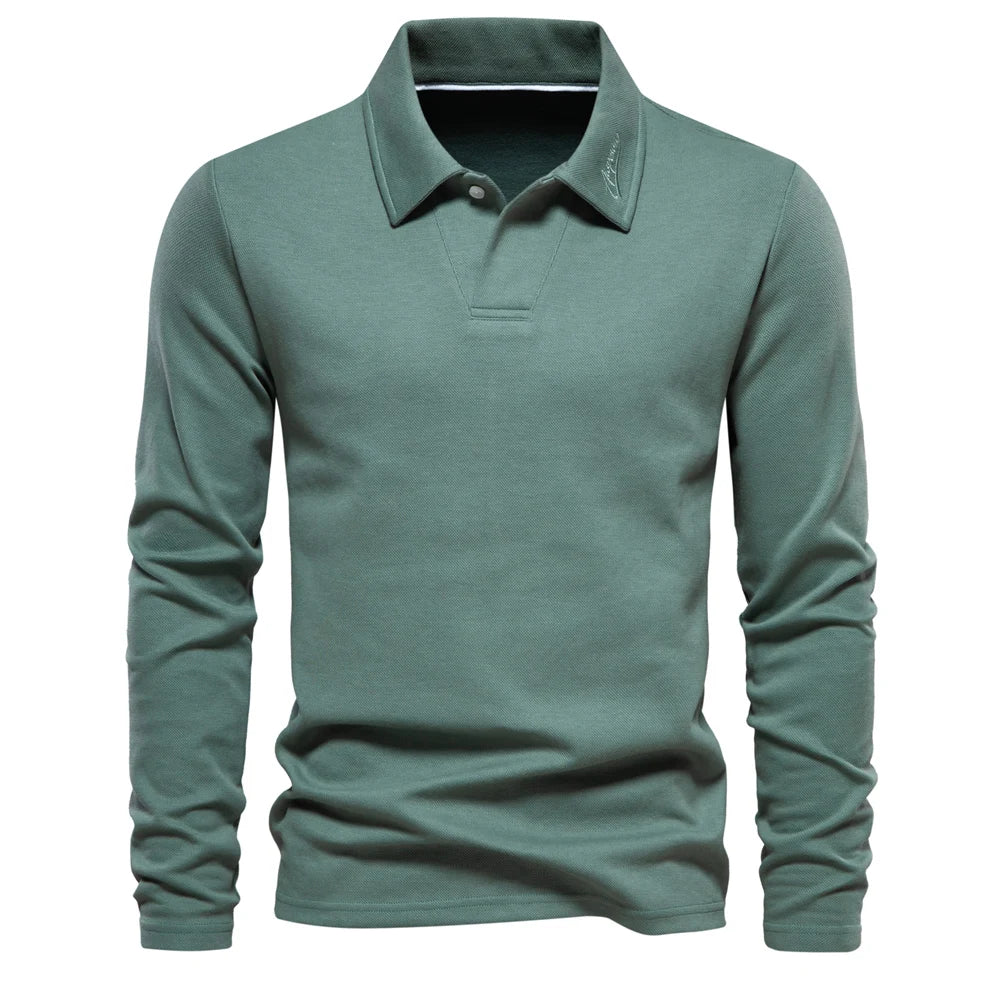 Men's Classic Collared Long Sleeve Polo Shirt with Straight Hem