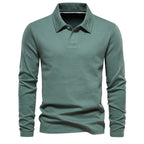 Men's Classic Collared Long Sleeve Polo Shirt with Straight Hem