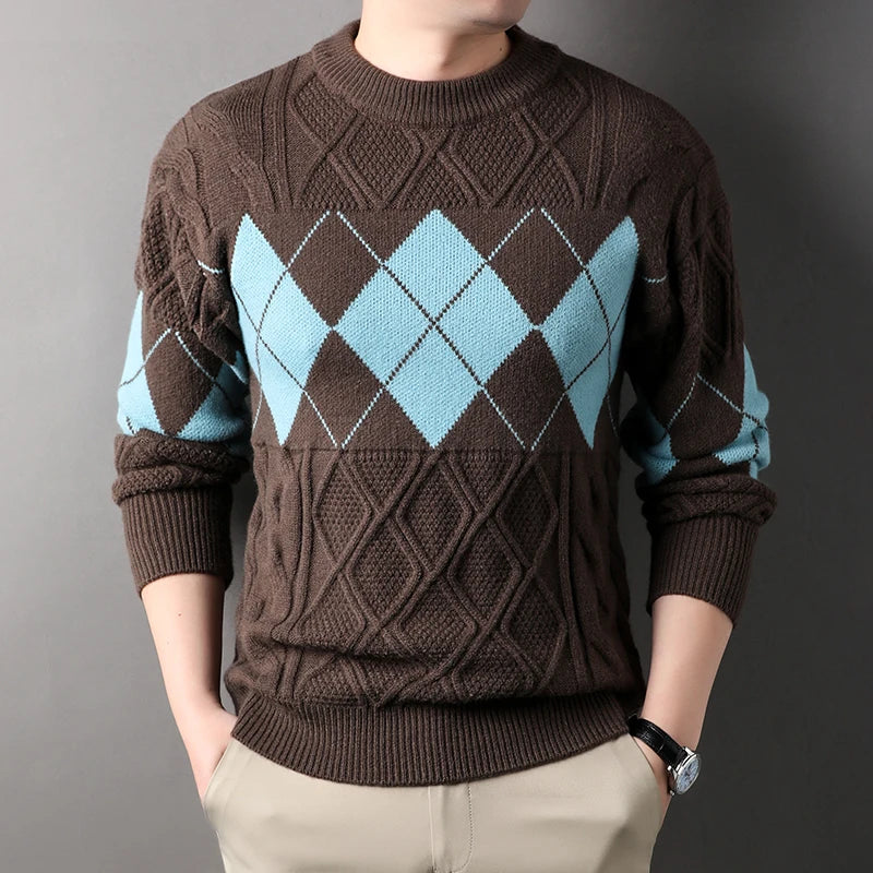 Men's Diamond Pattern Crew Neck Knit Jumper