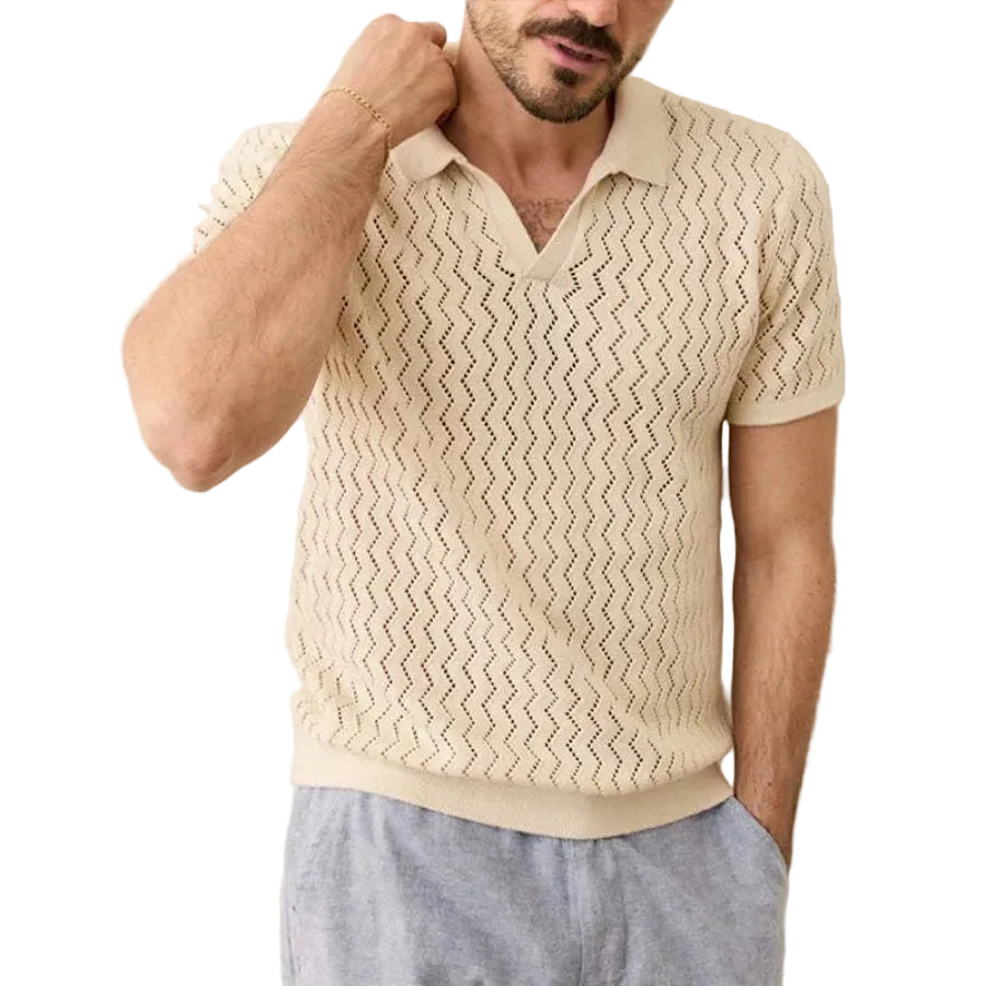 Textured Polo Top With Open Neck