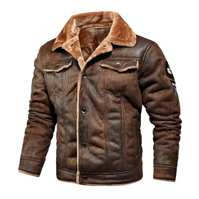 Men's Lined Jacket with Shearling Collar – Long Sleeve Button Front Winter Outerwear