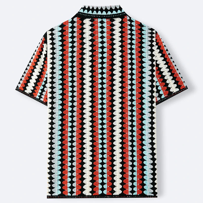 Contrast Collar Geometric Polo Shirt