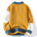 Men's Patchwork Knit Jumper with Cable Knit Panels