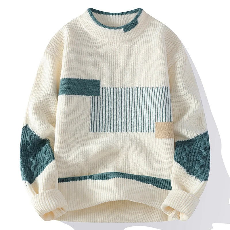Men's Colour Block Knit Jumper with Geometric Pattern