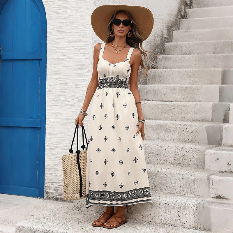Women's Strap Neck Flare Long Dress