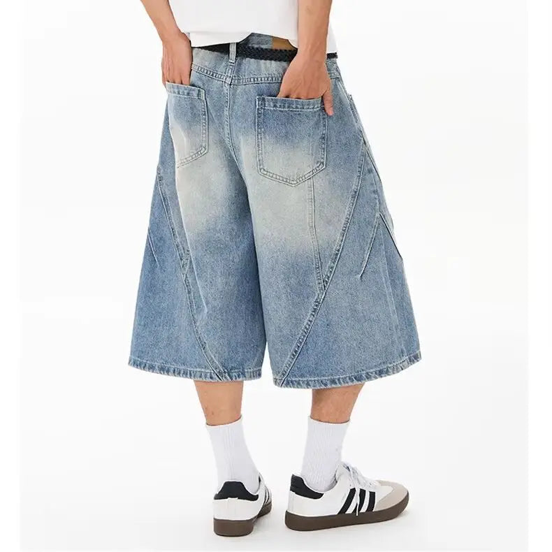 Men's Wide Leg Denim Bermuda Shorts With Classic Pockets