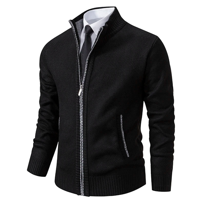 Men's Zip Up Sweater Stand Collar Full Front Jacket