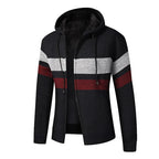 Men's Knitted Zip Up Hoodie – Long Sleeve Hooded Jumper with Stripe Detail