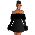Long Sleeve Off Shoulder Mini Dress With Cuffs