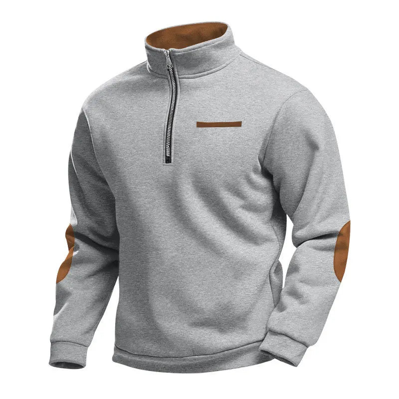 Men's Quarter Zip Sweatshirt – Long Sleeve Jumper with High Neck and Contrast Elbow Patches