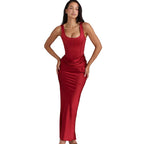 Scoop Neck Fitted Maxi Dress With Straps