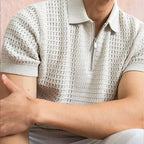 Mens Textured Knit Half Zip Polo