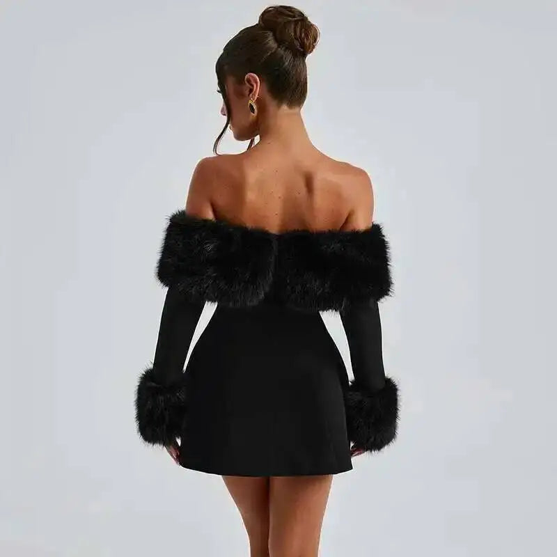 Long Sleeve Off Shoulder Mini Dress With Cuffs