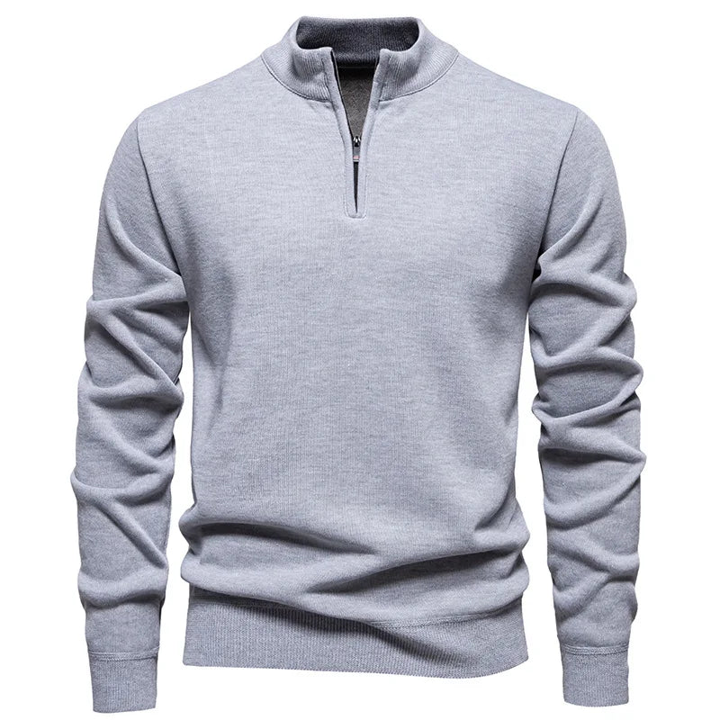 Men's Neck Zip Jumper with Stand Collar Ribbed Cuffs