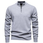 Men's Neck Zip Jumper with Stand Collar Ribbed Cuffs