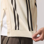Contrast Stripe Button Up Knit Top