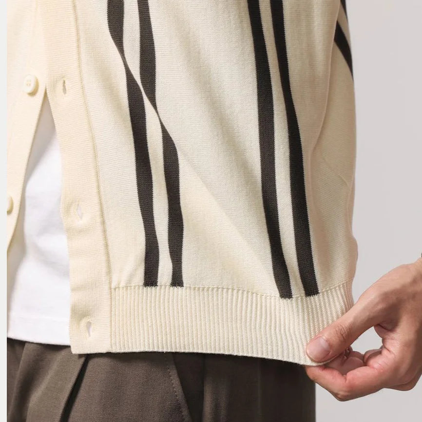 Contrast Stripe Button Up Knit Top