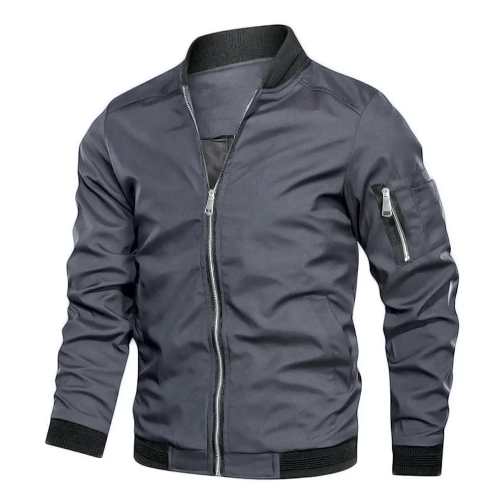 Men's Bomber Jacket with Stand Collar and Full Zip – Long Sleeve Utility Jacket