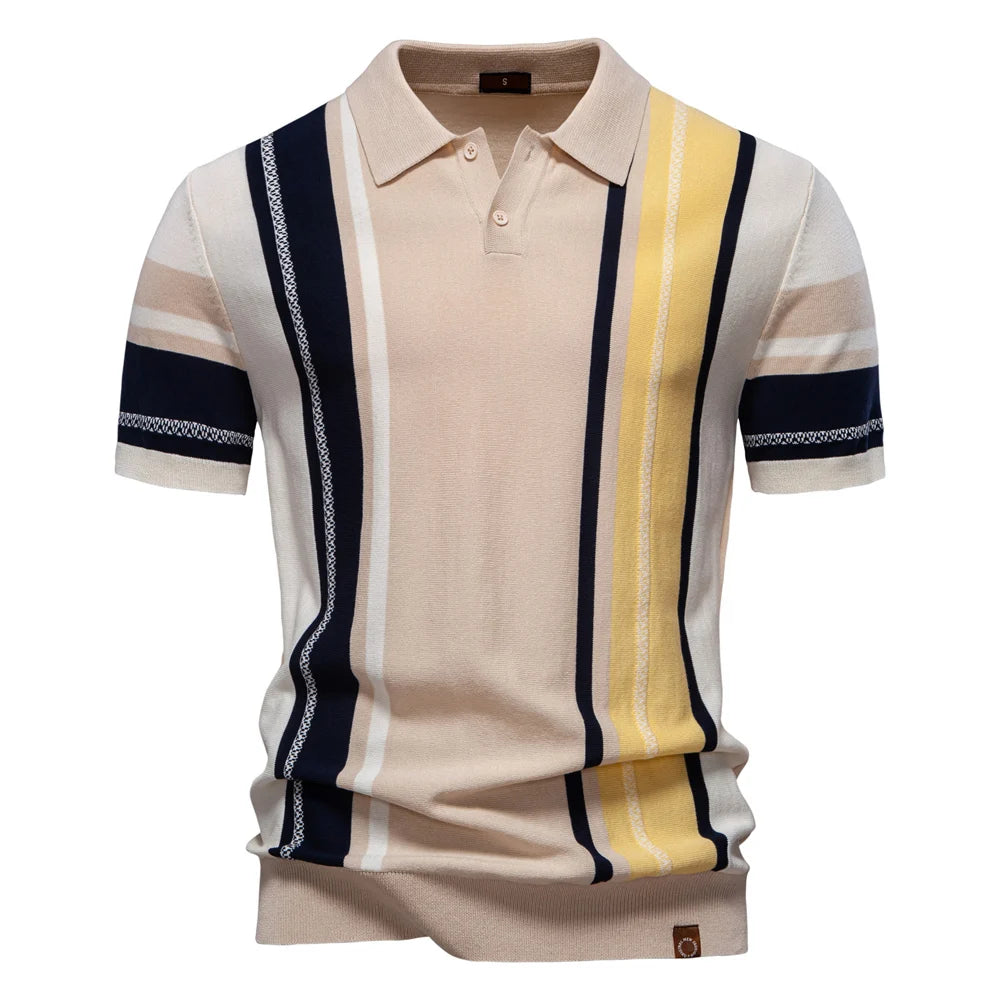 Men's Classic Polo Shirt with Vertical Stripe Panel Design